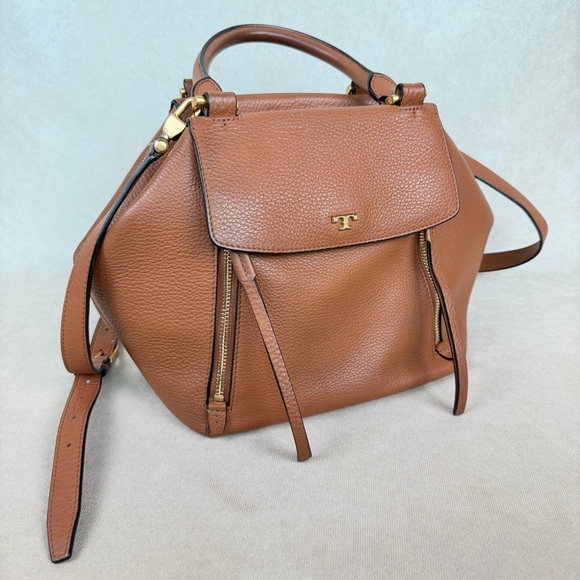 Tory Burch Brown Leather Half-Moon Top Handle Satchel Crossbody Bag - Picture 3 of 15